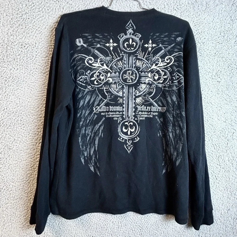Vintage Y2K MMA Elite Skull Cross Thermal Waffle Knit T-Shirt Grunge Punk XL - Picture 1 of 5